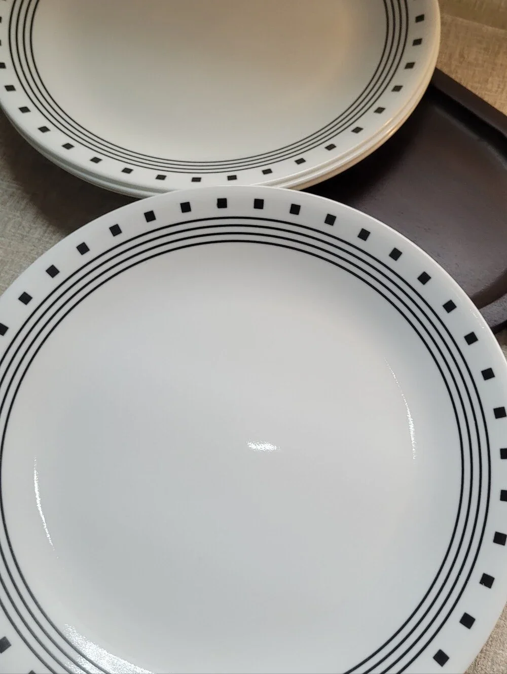 Corelle City Block White Ceramic Dinner Plate with Black Geometric Rim
